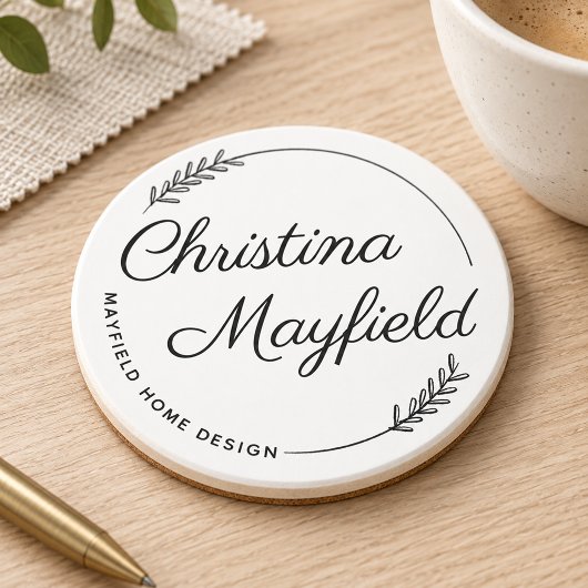 Elegant Laurel Leaves Personalized Name Business コースター