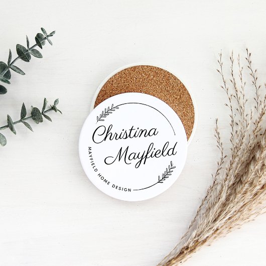 Elegant Laurel Leaves Personalized Name Business コースター