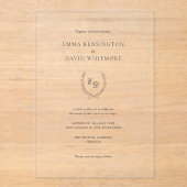 Elegant Laurel Wreath Minimalist Wedding アクリル招待状 (正面)