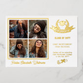 Elegant Laurels Four Photo Graduation Announcement 箔招待状 (正面)