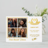 Elegant Laurels Four Photo Graduation Announcement 箔招待状 (立ち正面)