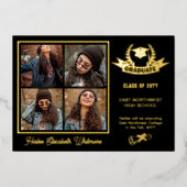 Elegant Laurels Four Photo Graduation Announcement 箔招待状 (正面)