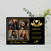 Elegant Laurels Four Photo Graduation Announcement 箔招待状 (立ち正面)