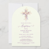 Elegant Lavender Blooms Cross Christian Baptism 招待状 (正面)