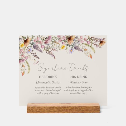 Elegant Lavender, Blush and Cream Wildflowers アクリルサイン (正面)