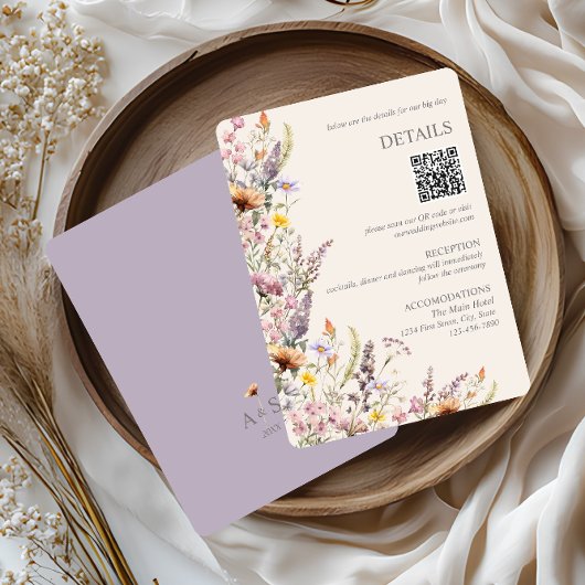 Elegant Lavender, Blush and Cream Wildflowers エンクロージャーカード
