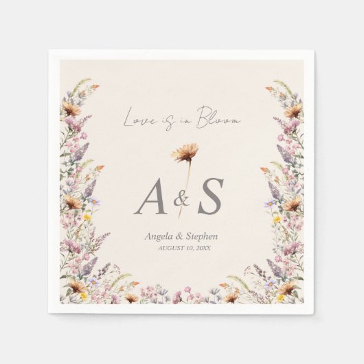 Elegant Lavender, blush and cream Wildflowers スタンダードカクテルナプキン (正面)