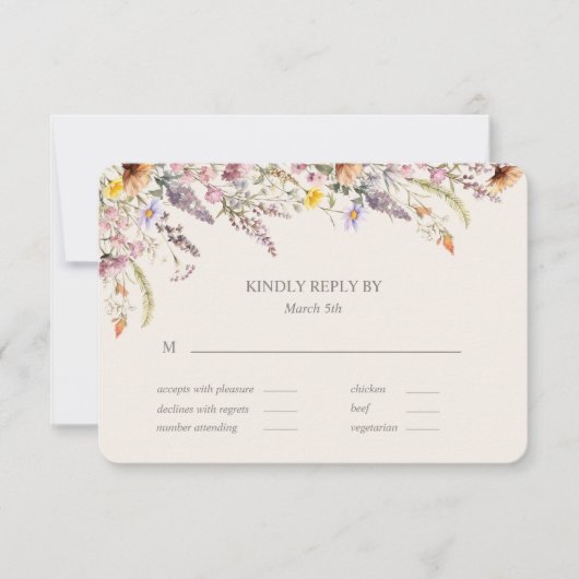 Elegant Lavender, Blush and Cream Wildflowers 出欠カード (正面)