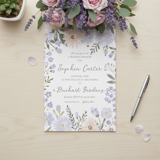 Elegant Lavender Blush Floral Wedding Shower  招待状