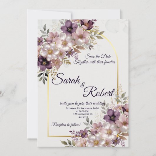 Elegant Lavender Blush Wedding Save The Date 招待状 (正面)