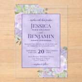 Elegant Lavender Boho Floral Stylish Text Wedding アクリル招待状 (正面)