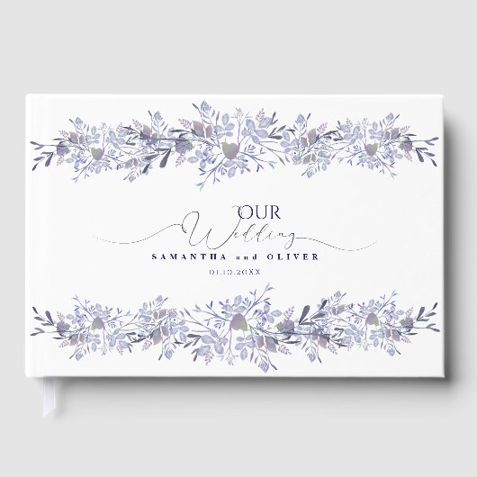 Elegant Lavender Botanical Wedding Guest Book ゲストブック (正面)