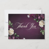Elegant Lavender & Burgundy Floral Script Wedding サンキューカード (正面)
