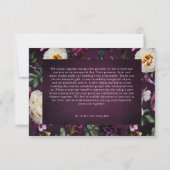 Elegant Lavender & Burgundy Floral Script Wedding サンキューカード (裏面)