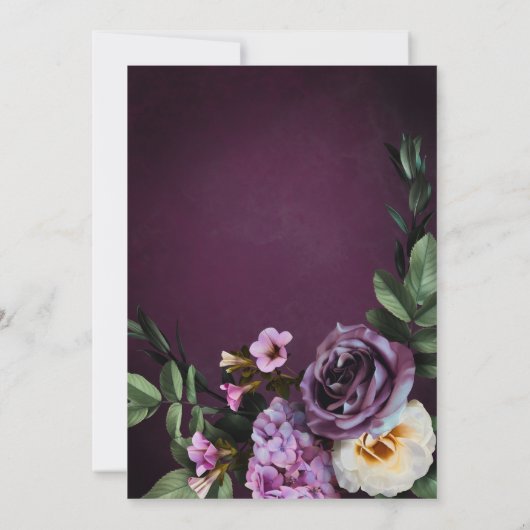 Elegant Lavender & Burgundy Floral Script Wedding 招待状 (裏面)