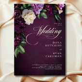 Elegant Lavender & Burgundy Floral Script Wedding 招待状