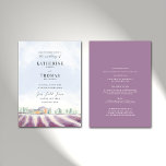 Elegant Lavender Field Rustic All in One Wedding 招待状<br><div class="desc">A lavender-themed all in one wedding invitation template that features a painted watercolor scene of a lavender field on a Provence-like background, with gentle rolling hills, cypress trees and sunny clouds. Classy and elegant, simple and modern, it is a lovely choice for a summer destination wedding. This all in one...</div>