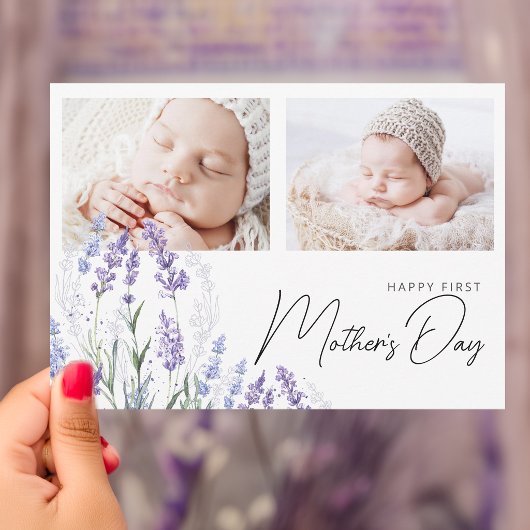 Elegant Lavender First Mother's Day 2 Photos Flat カード