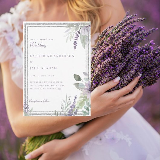 Elegant Lavender Floral and Foliage Wedding  招待状