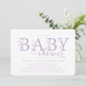 Elegant Lavender Floral Baby Shower Typography 招待状 (スタンド正面)