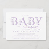 Elegant Lavender Floral Baby Shower Typography 招待状 (正面)