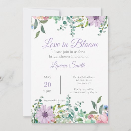 Elegant Lavender Floral Bridal Shower Invitation 招待状 (正面)