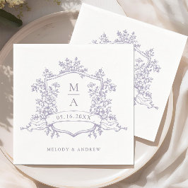 Elegant Lavender Floral Crest Monograms Wedding スタンダードカクテルナプキン
