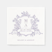 Elegant Lavender Floral Crest Monograms Wedding スタンダードカクテルナプキン (正面)