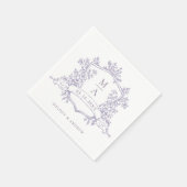 Elegant Lavender Floral Crest Monograms Wedding スタンダードカクテルナプキン (角)
