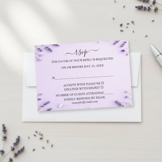 Elegant Lavender Floral Garden Wedding  出欠カード