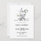 Elegant Lavender Floral Minimalist Save the Date (正面)