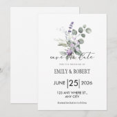 Elegant Lavender Floral Minimalist Save the Date (正面/裏面)