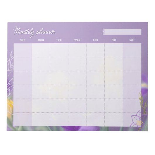Elegant Lavender Floral Monthly Planner ノートパッド (正面)
