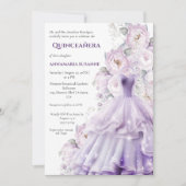 Elegant Lavender Floral Quinceañera Ball Gown |  招待状 (正面)
