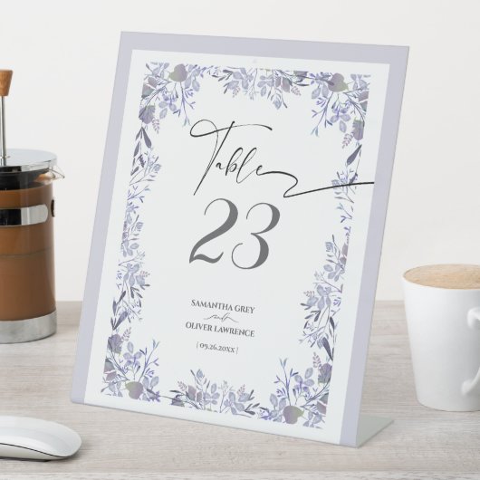 Elegant Lavender Floral Table Card 台座サイン (インサイチュ)