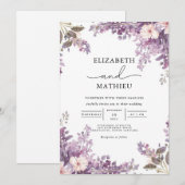 Elegant Lavender Floral Wedding 招待状 (正面/裏面)