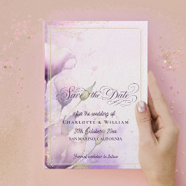 Elegant Lavender Gold Floral Wedding Save the Date 招待状