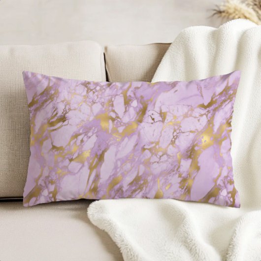 Elegant Lavender Gold Marble アクセントクッション