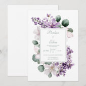 Elegant Lavender Lilac Eucalyptus Watercolor 招待状 (正面/裏面)