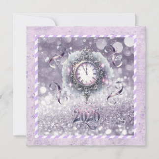 Elegant Lavender New Year 2026, Clock, Ribbons シーズンカード