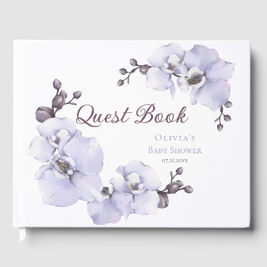 Elegant Lavender Orchid Baby Shower ゲストブック (正面)