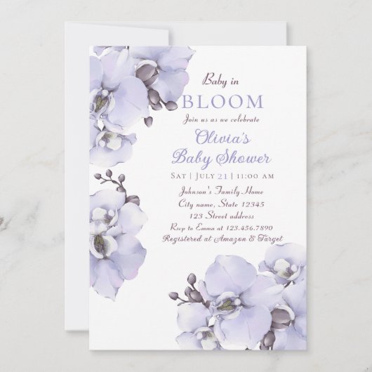 Elegant Lavender Orchid Baby Shower Invitation 招待状 (正面)