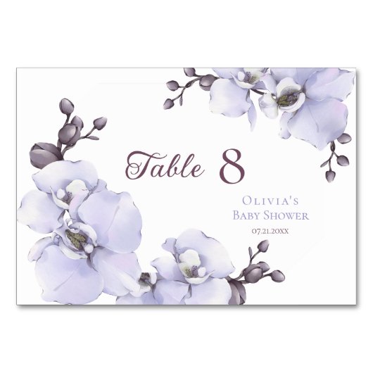 Elegant Lavender Orchid Baby Shower Table Numbers テーブルナンバー (正面)