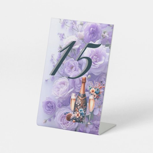 Elegant Lavender Purple Floral Wedding Table Numbe 台座サイン (正面)
