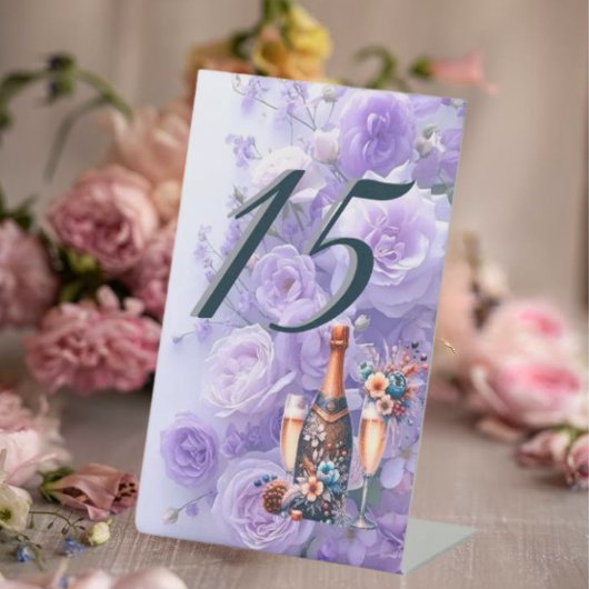 Elegant Lavender Purple Floral Wedding Table Numbe 台座サイン