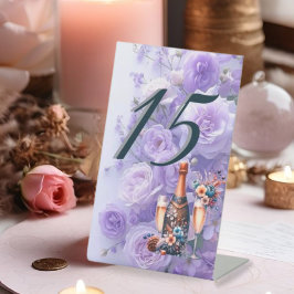 Elegant Lavender Purple Floral Wedding Table Numbe 台座サイン