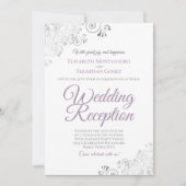 Elegant Lavender Purple & Silver Wedding Reception 招待状 (正面)