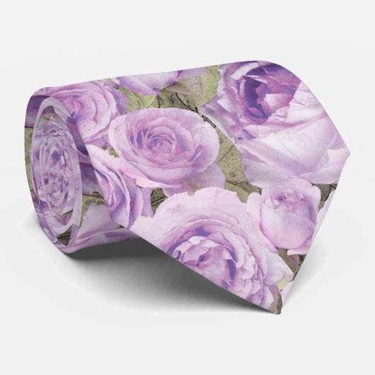 Elegant Lavender Rose Floral Watercolor Wedding ネクタイ (ロール)