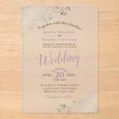 Elegant Lavender & Silver Calligraphy Wedding アクリル招待状 (正面)