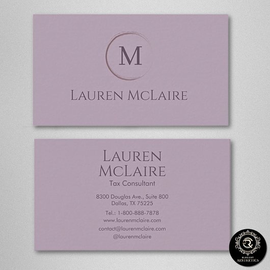 Elegant Lavender Taupe Circle Monogram 名刺